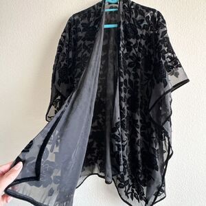 LUCKY BRAND New Burnout Velvet Cape Kimono Women's OS Black Whimsigoth